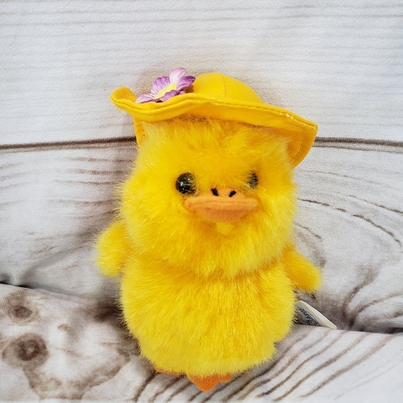 Wishpets Rain Drops Yellow Duck Chick With Rain Hat Squeaker 5 Inch Plush 2003 - Picture 8 of 8